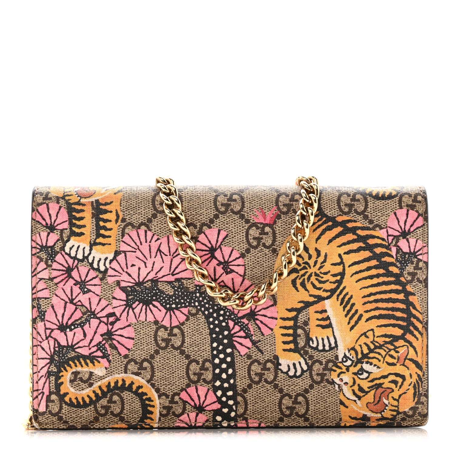 Gucci GG Supreme Monogram Bengal Chain Wallet Beige Pink 1 of 13