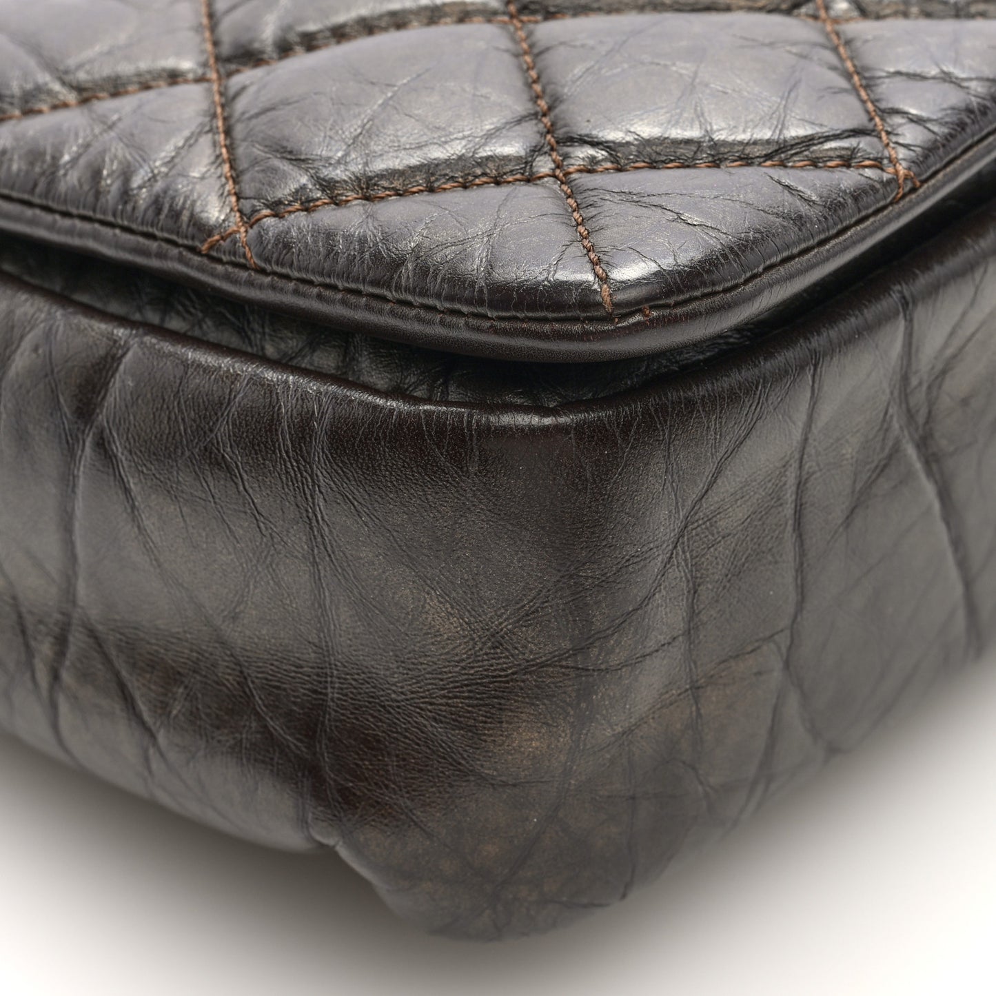 Metallic Aged Calfskin Quilted Medium Pondichery Flap Bronze