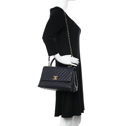 Chanel Caviar Chevron Quilted Small Coco Handle Flap Navy 2 of 10