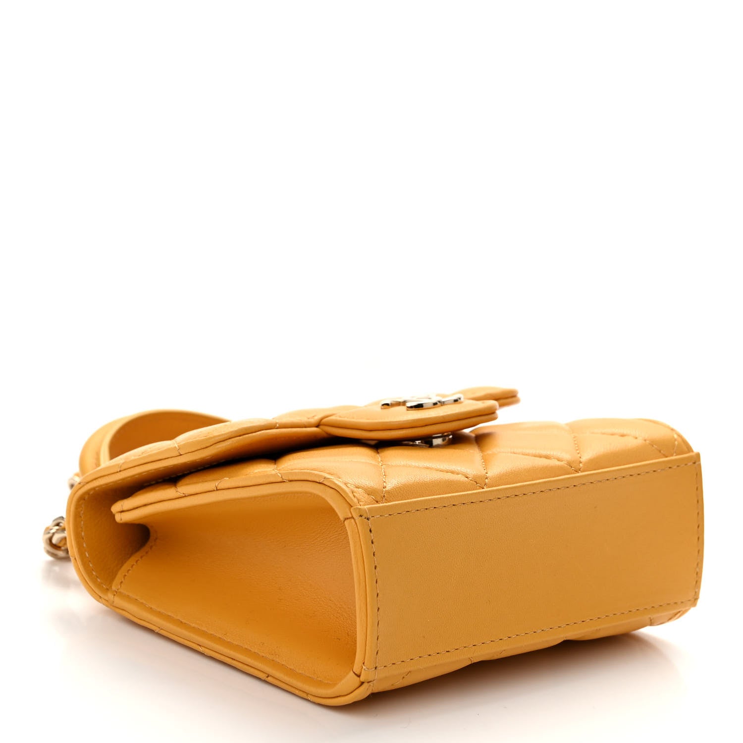Chanel Lambskin Quilted Top Handle Flap Clutch With Chain Yellow 4 of 12