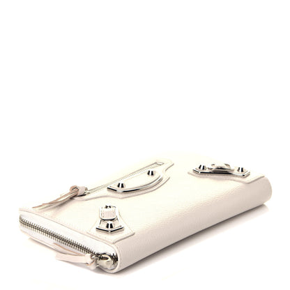 Balenciaga Chevre Silver Metallic Edge Hardware Zip Around Wallet Blanc Neige 4 of 8