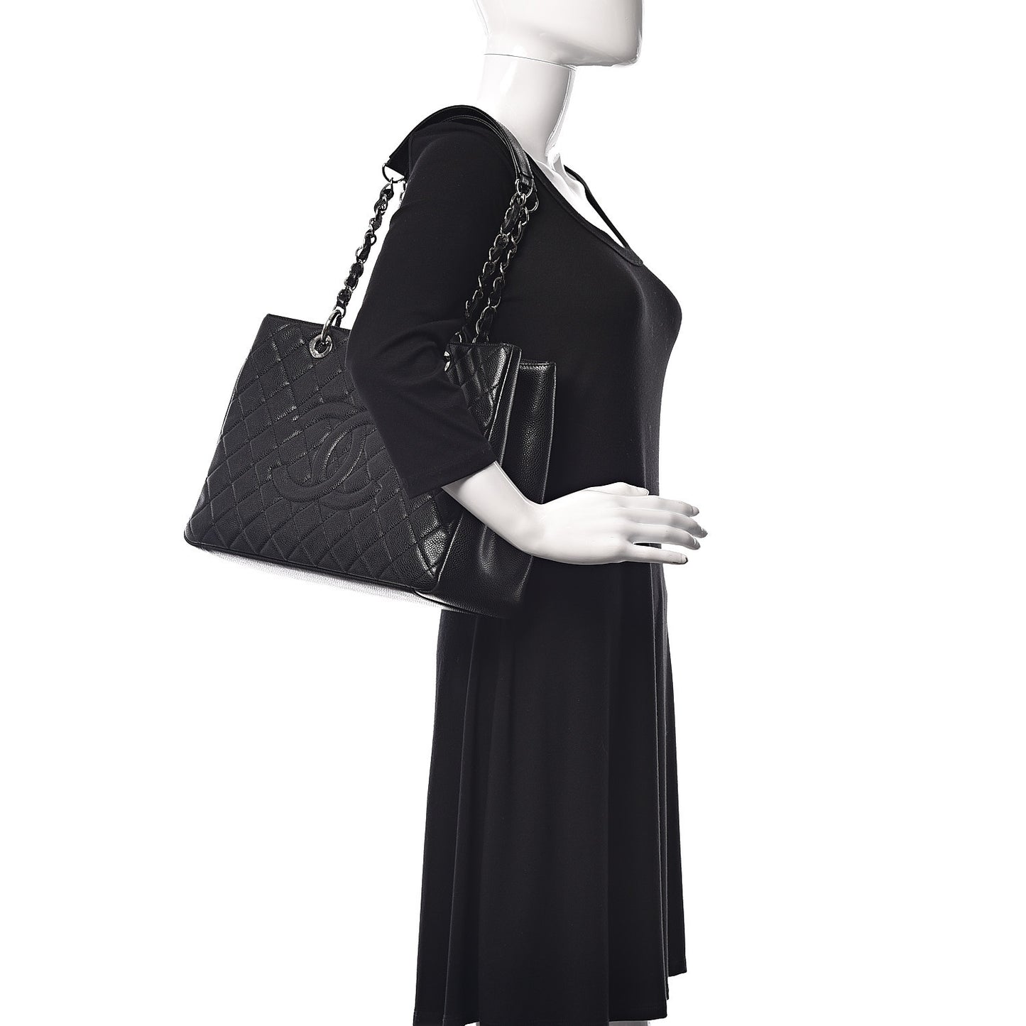 Caviar Quilted Grand Shopping Tote GST Black