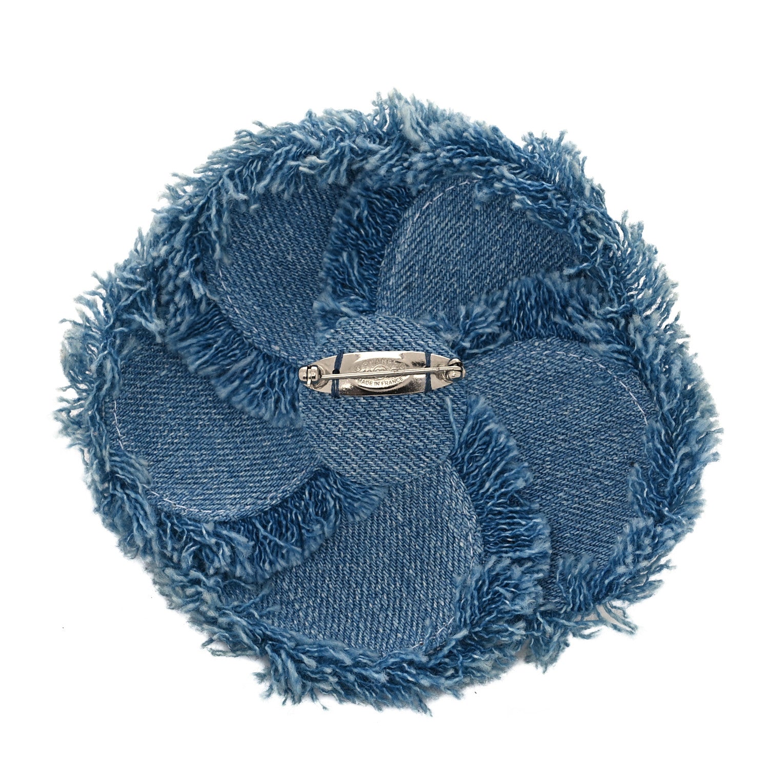 Chanel Denim Lambskin Camellia Pin Brooch Blue White 3 of 4