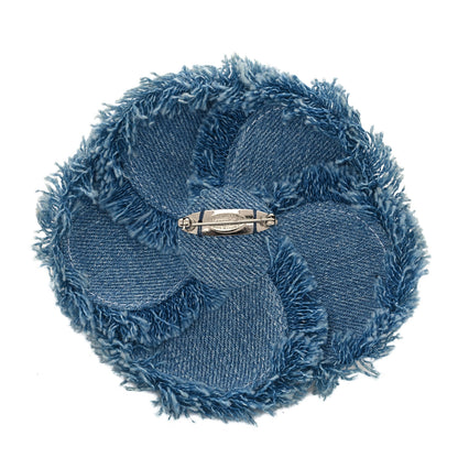 Chanel Denim Lambskin Camellia Pin Brooch Blue White 3 of 4