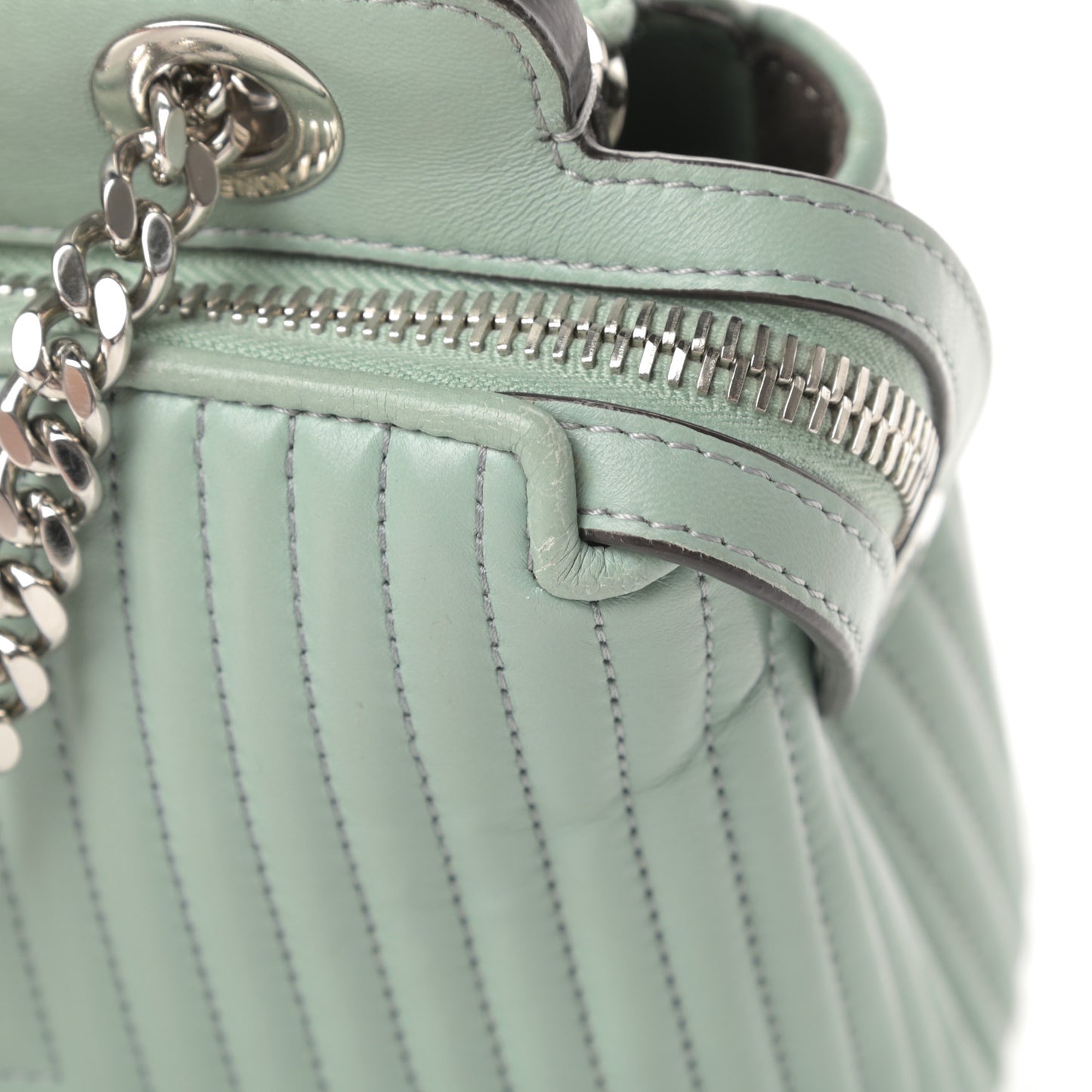 Shiny Nappa Trapuntata Chain Small DotCom Click Chain Satchel Pale Blue
