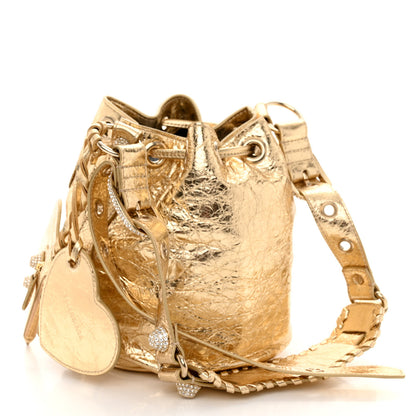 Balenciaga Metallic Agneau Arena Crystal Le Cagole Bucket Bag XS Light Gold 3 of 10