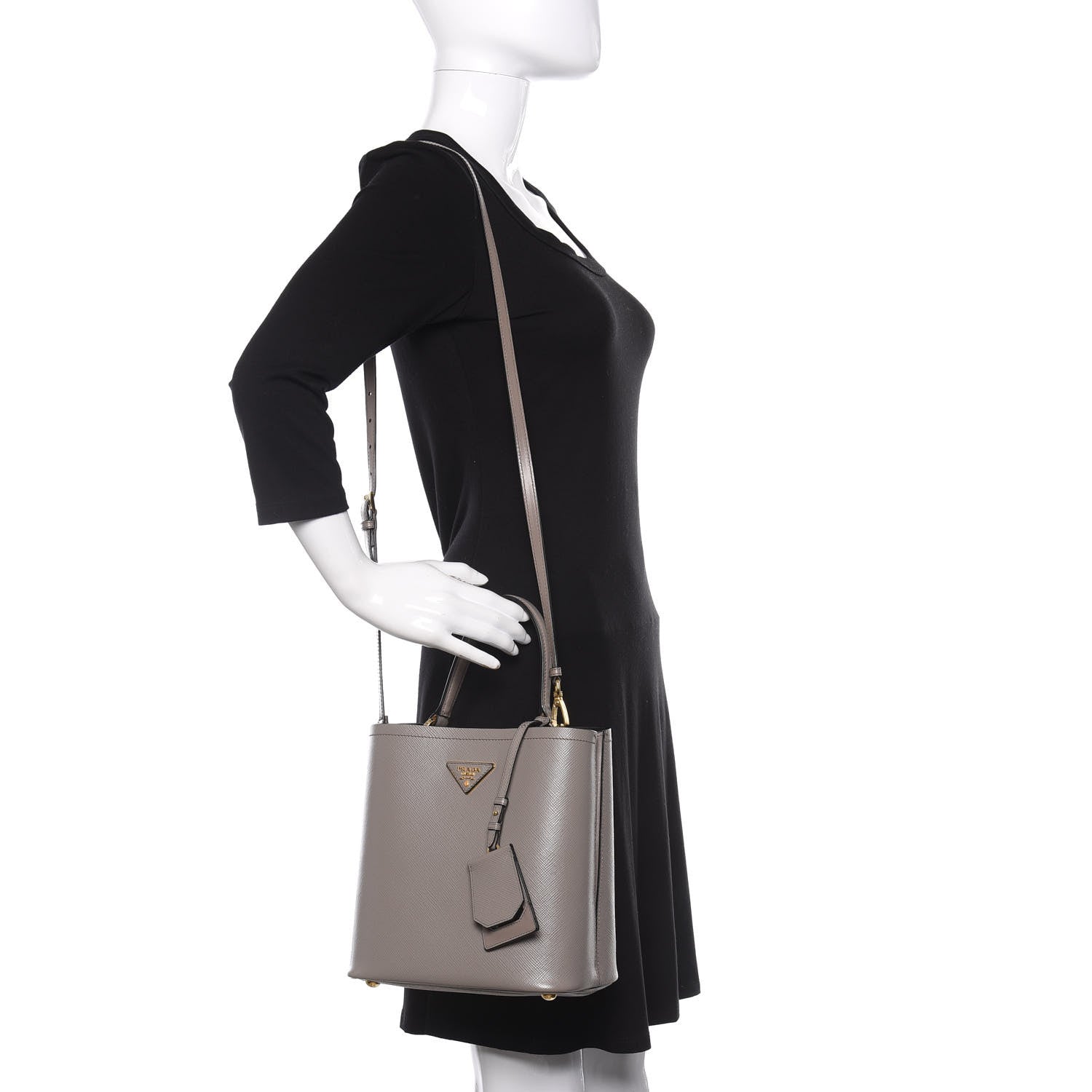 Prada Saffiano Cuir Medium Panier Bucket Bag Argilla Black 2 of 9