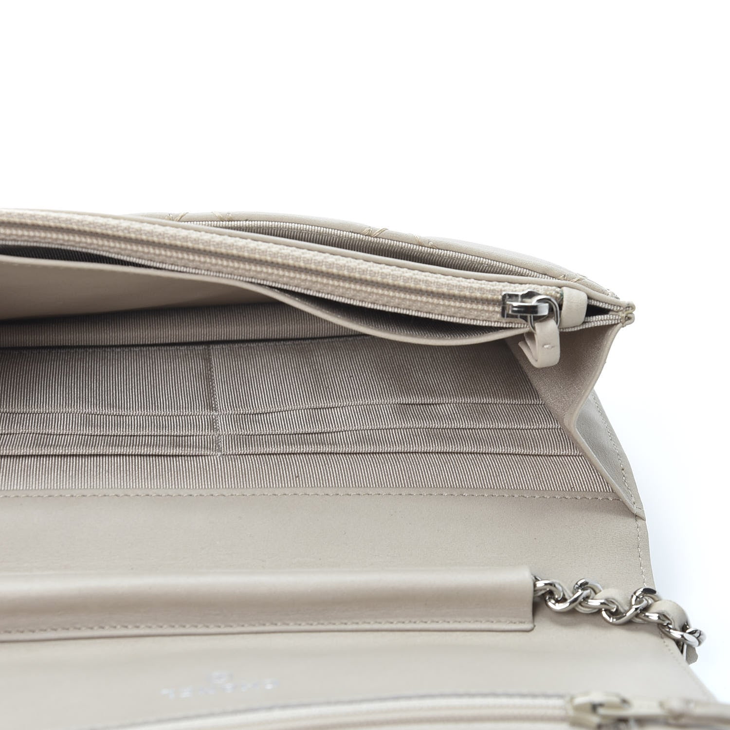 Chanel Calfskin Double Stitch Hamptons Wallet On Chain WOC Grey 4 of 10