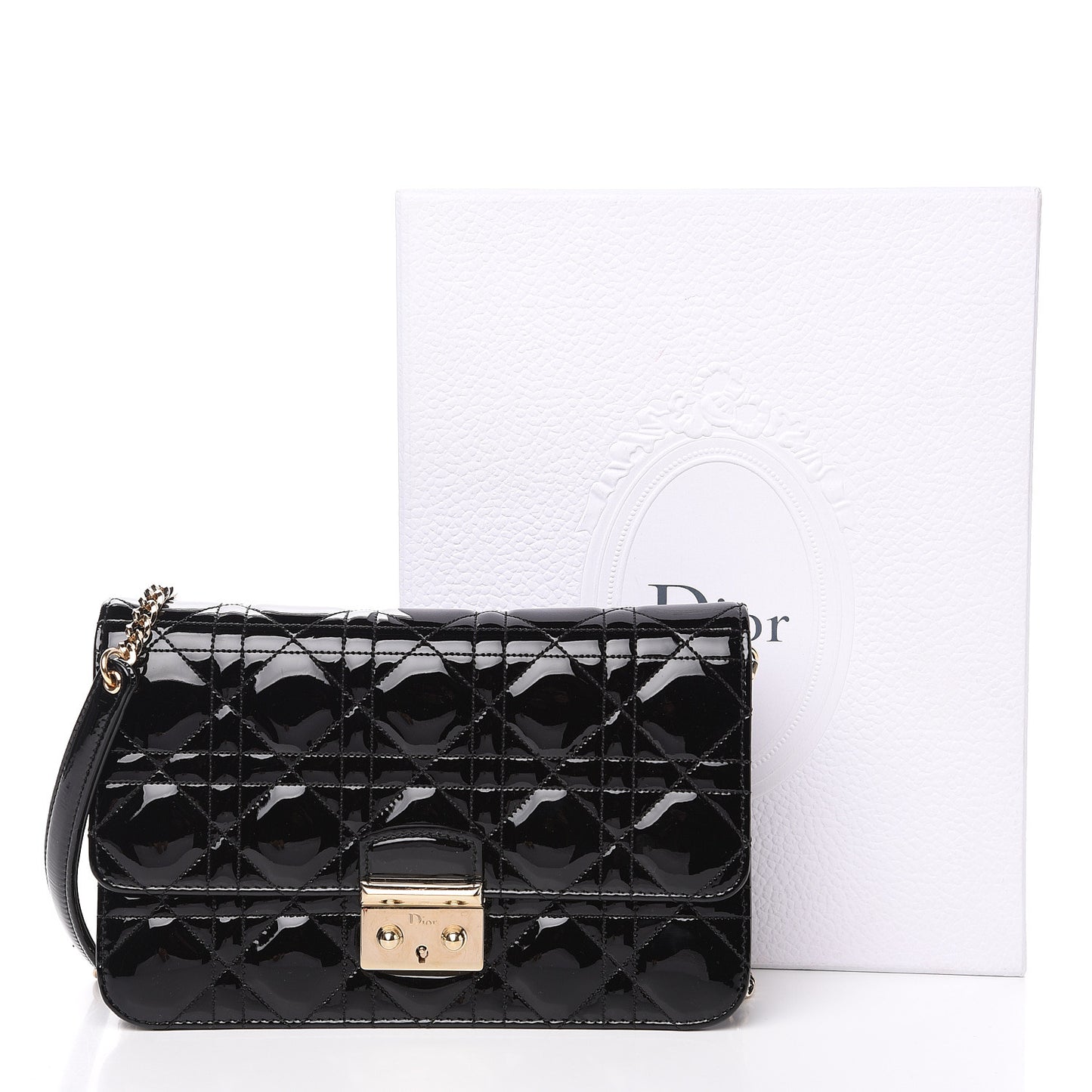 Patent Cannage Miss Dior Promenade Pouch Black