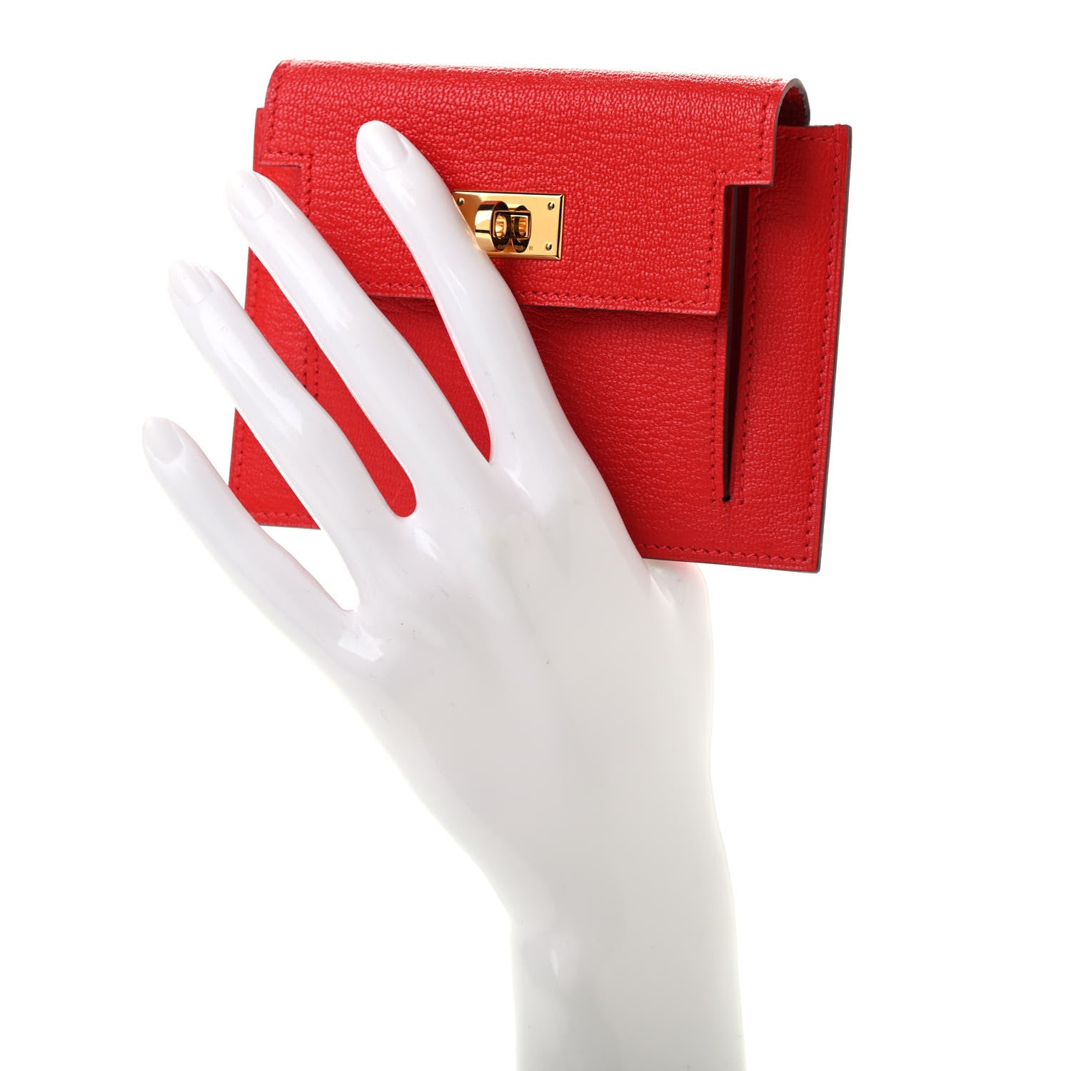 Hermes Chevre Mysore Kelly Pocket Compact Wallet Rouge de Coeur 2 of 7