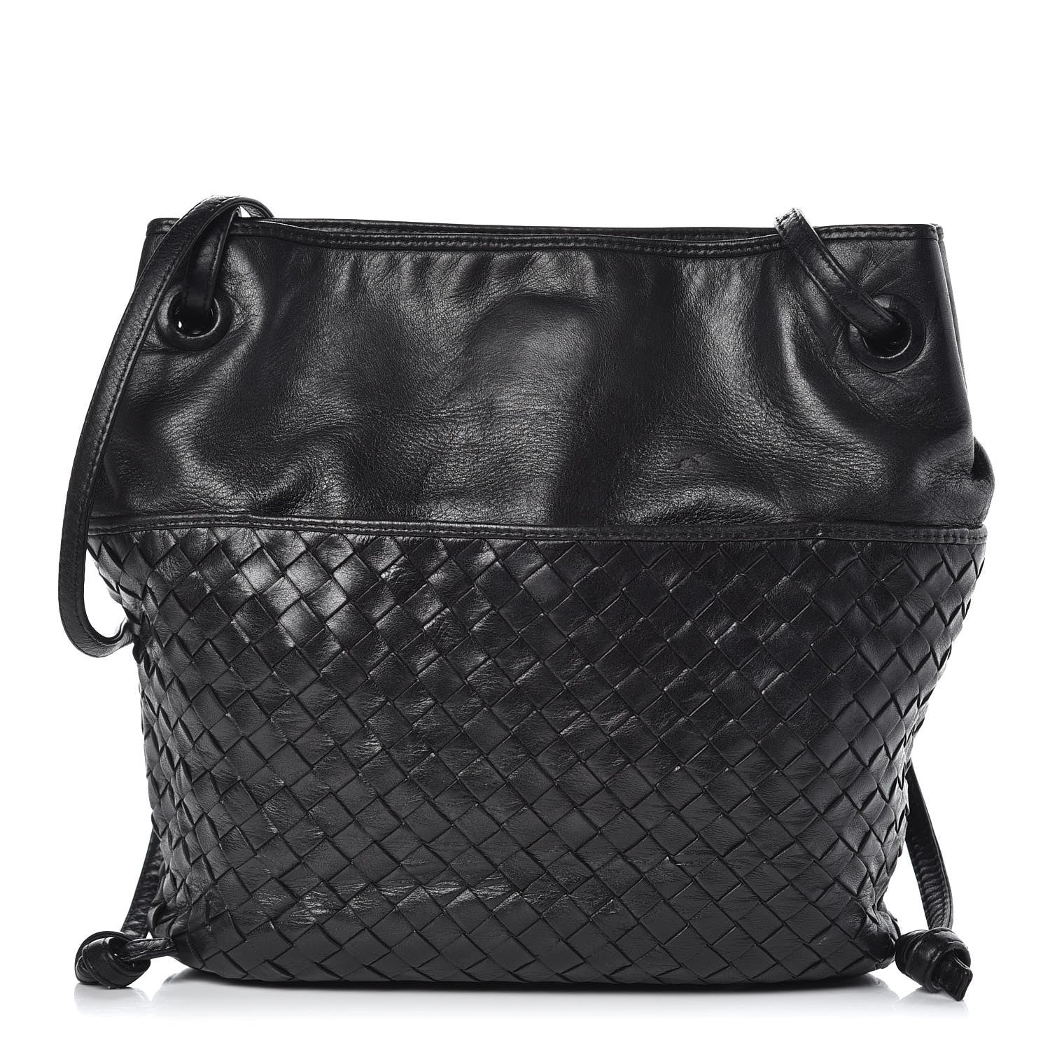 Bottega Veneta Nappa Intrecciato Drawstring Bucket Bag Black 1 of 11
