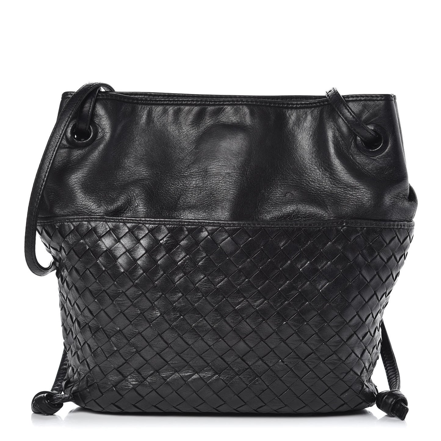 Nappa Intrecciato Drawstring Bucket Bag Black