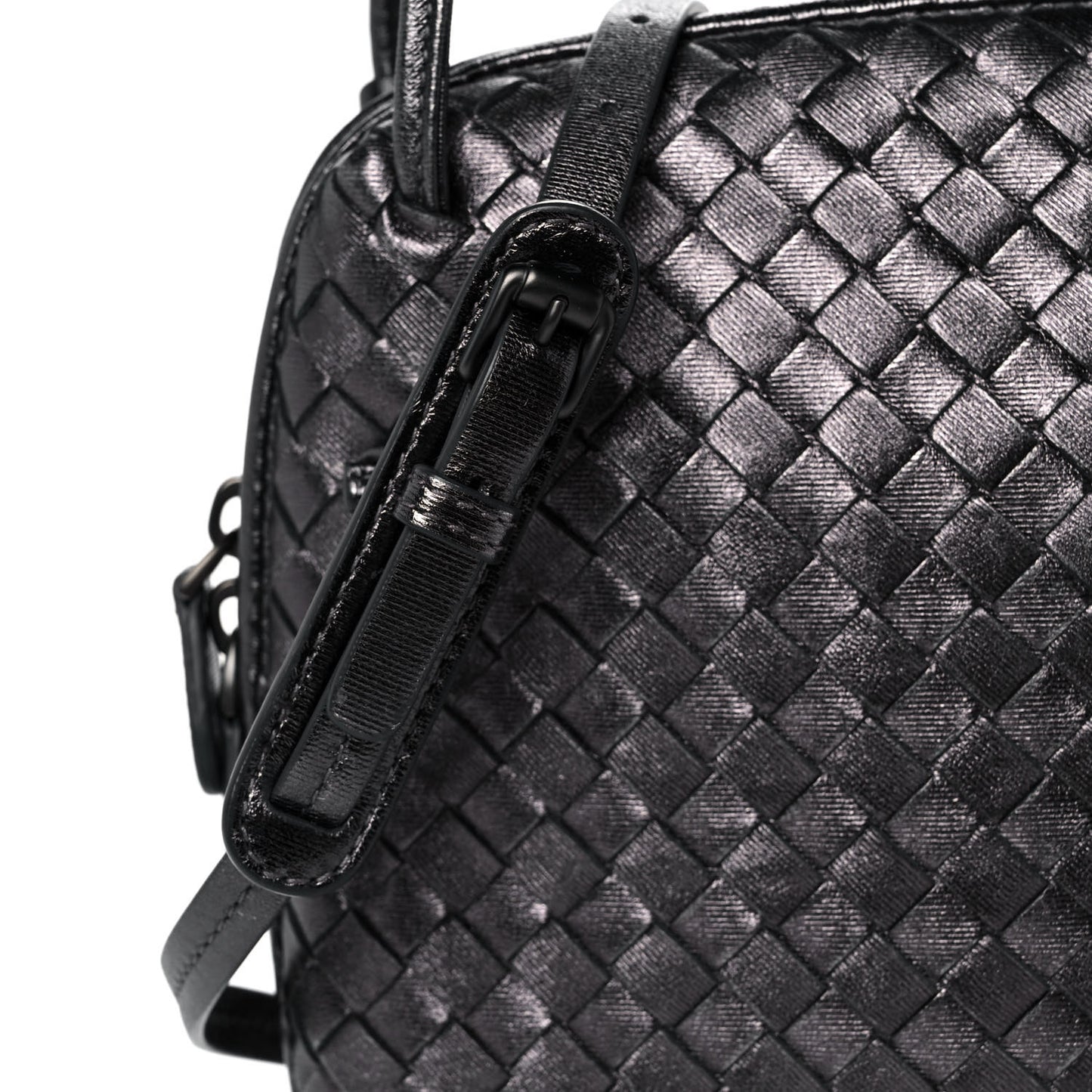 Metallic Nappa Intrecciato Nodini Crossbody Messenger Dark Grey