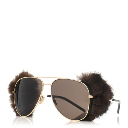 Saint Laurent Mink Fur Classic 11 Shields Sunglasses Gold 1 of 7