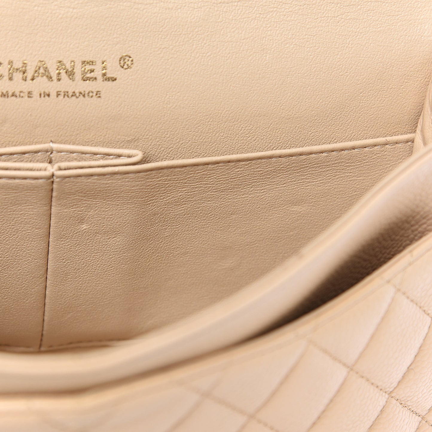 Caviar Quilted Medium Double Flap Beige