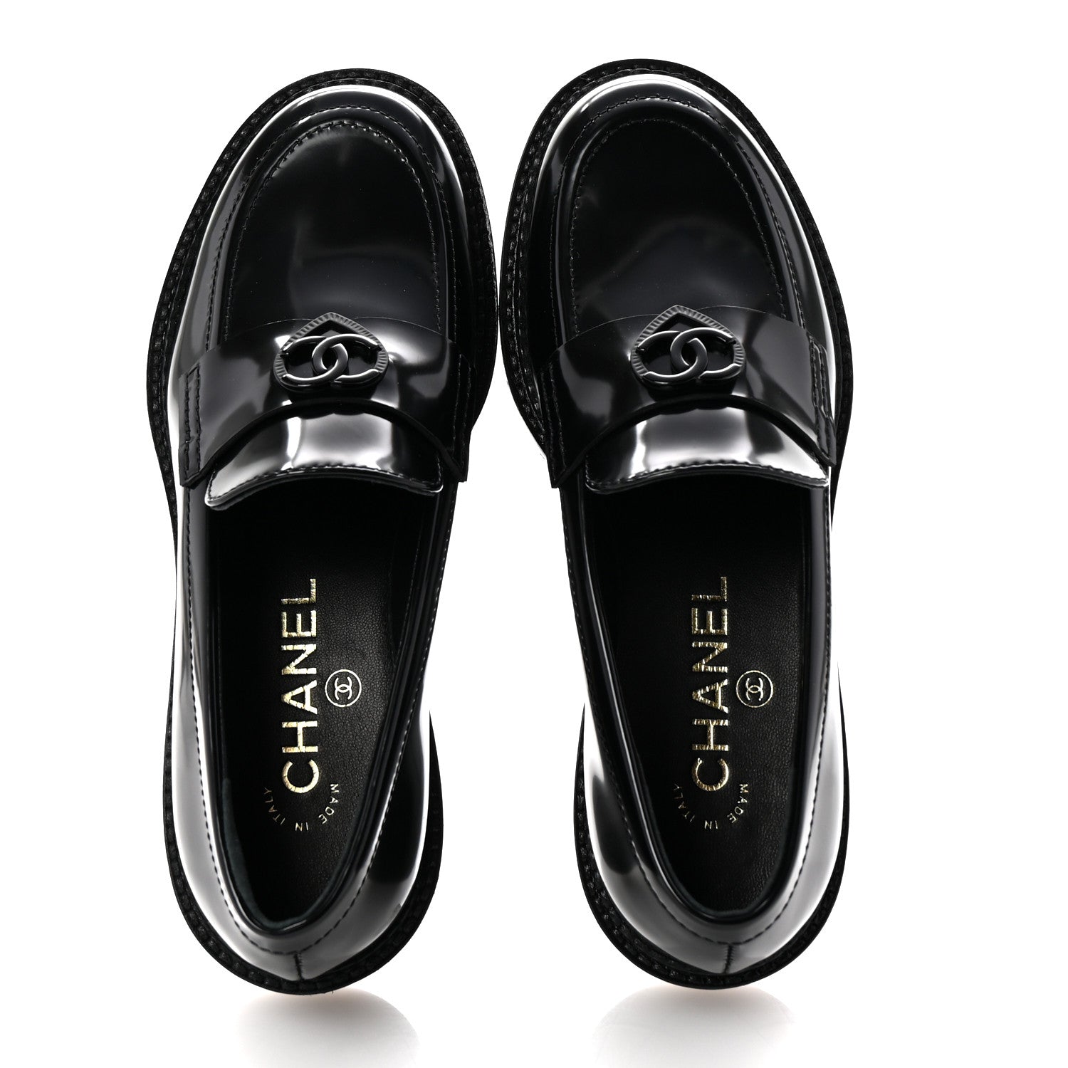 Chanel Shiny Calfskin Quilted CC Mocassin Loafers 35 Black 2 of 10