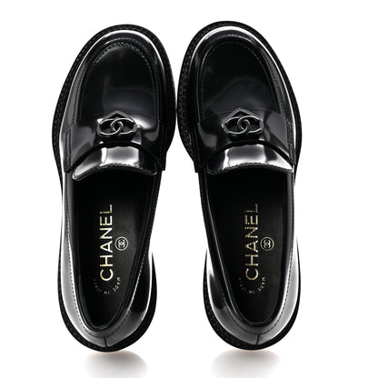 Chanel Shiny Calfskin Quilted CC Mocassin Loafers 35 Black 2 of 10