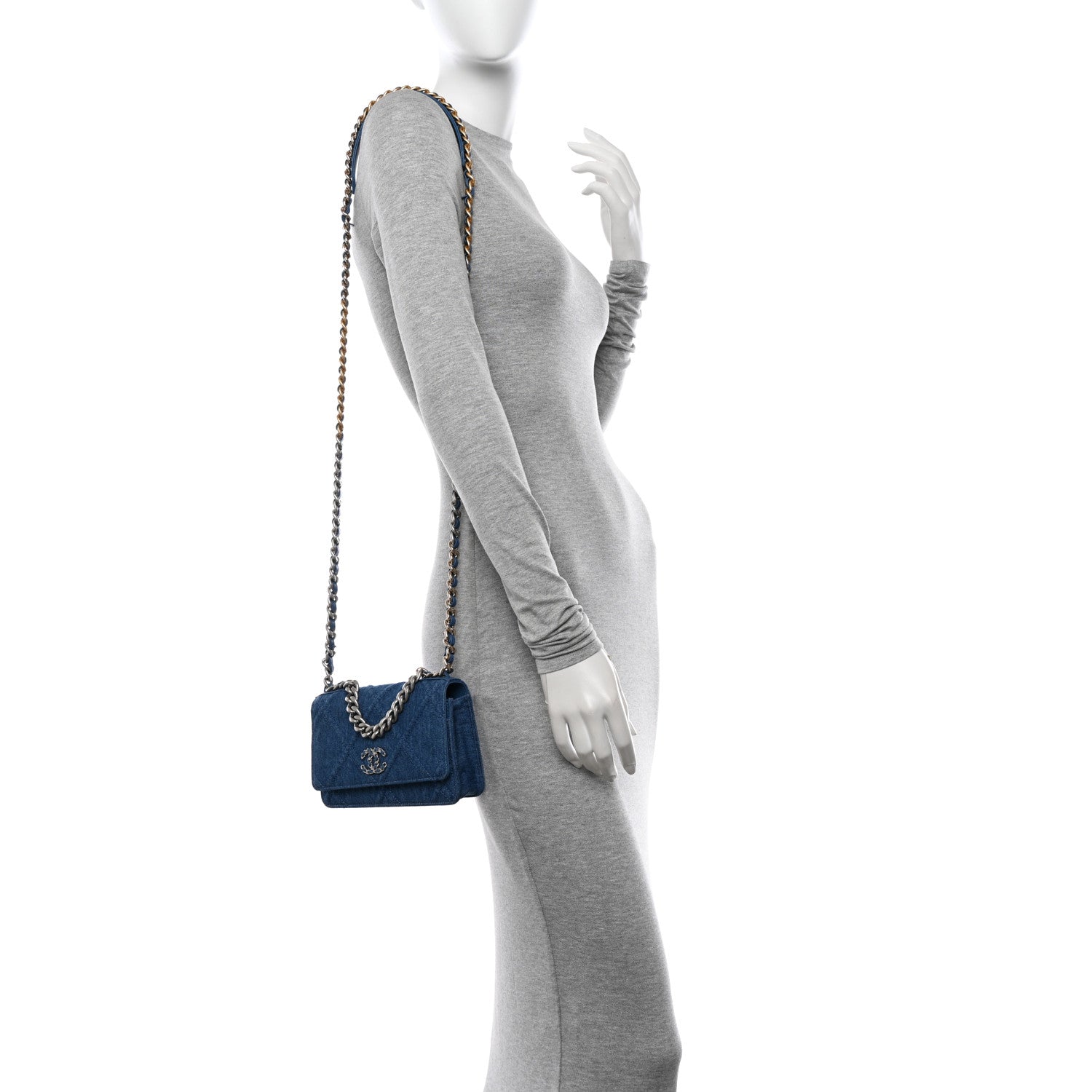 Chanel Denim Quilted Chanel 19 Wallet On Chain WOC Blue 2 of 10