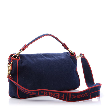 Fendi Denim Large Baguette Blue Rosso 3 of 13