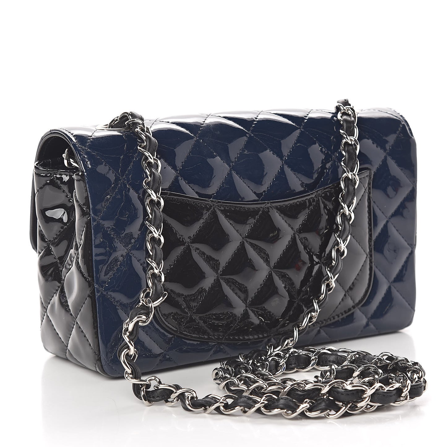 Patent Calfskin Quilted Mini Rectangular Flap Navy Blue Black
