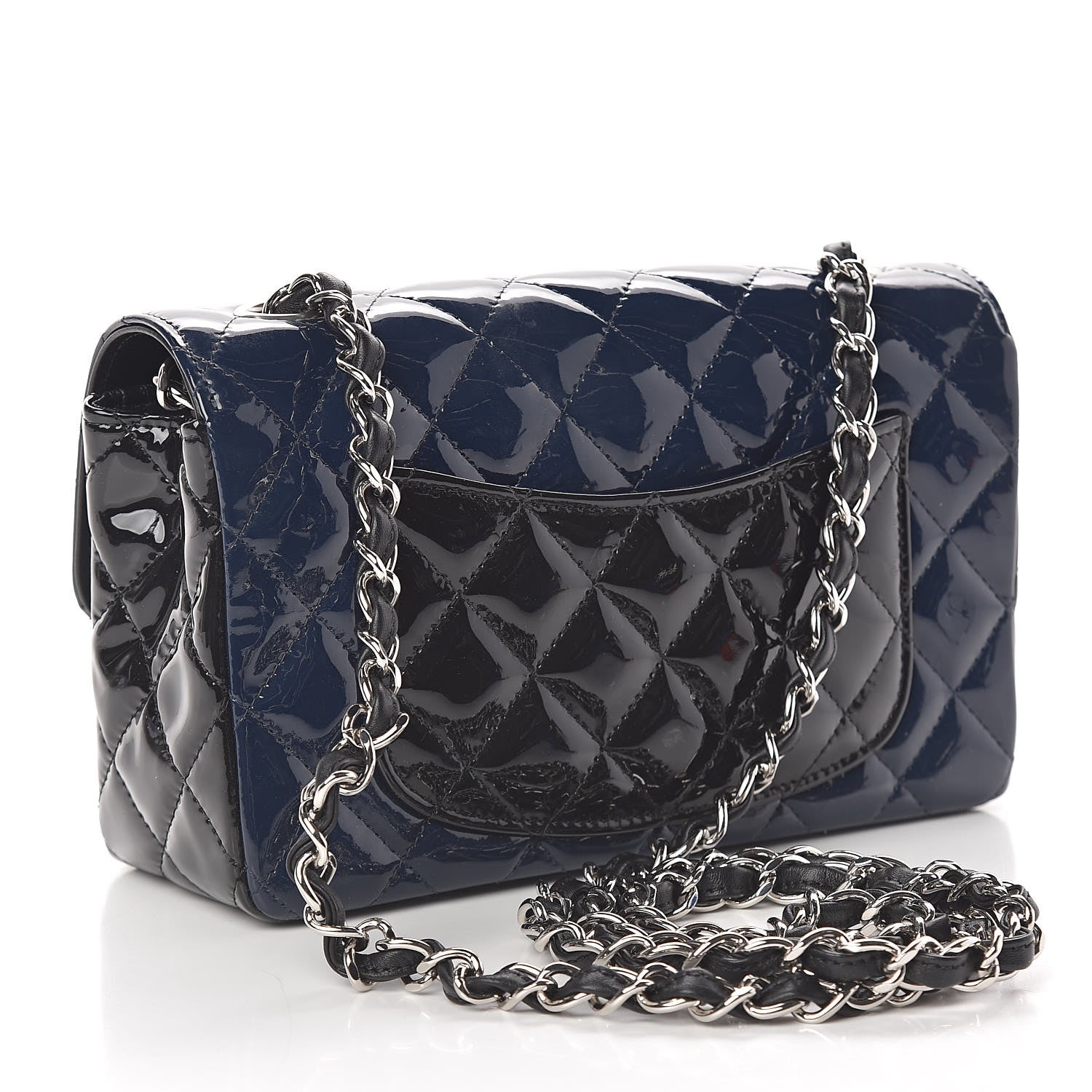 Chanel Patent Calfskin Quilted Mini Rectangular Flap Navy Blue Black 3 of 10