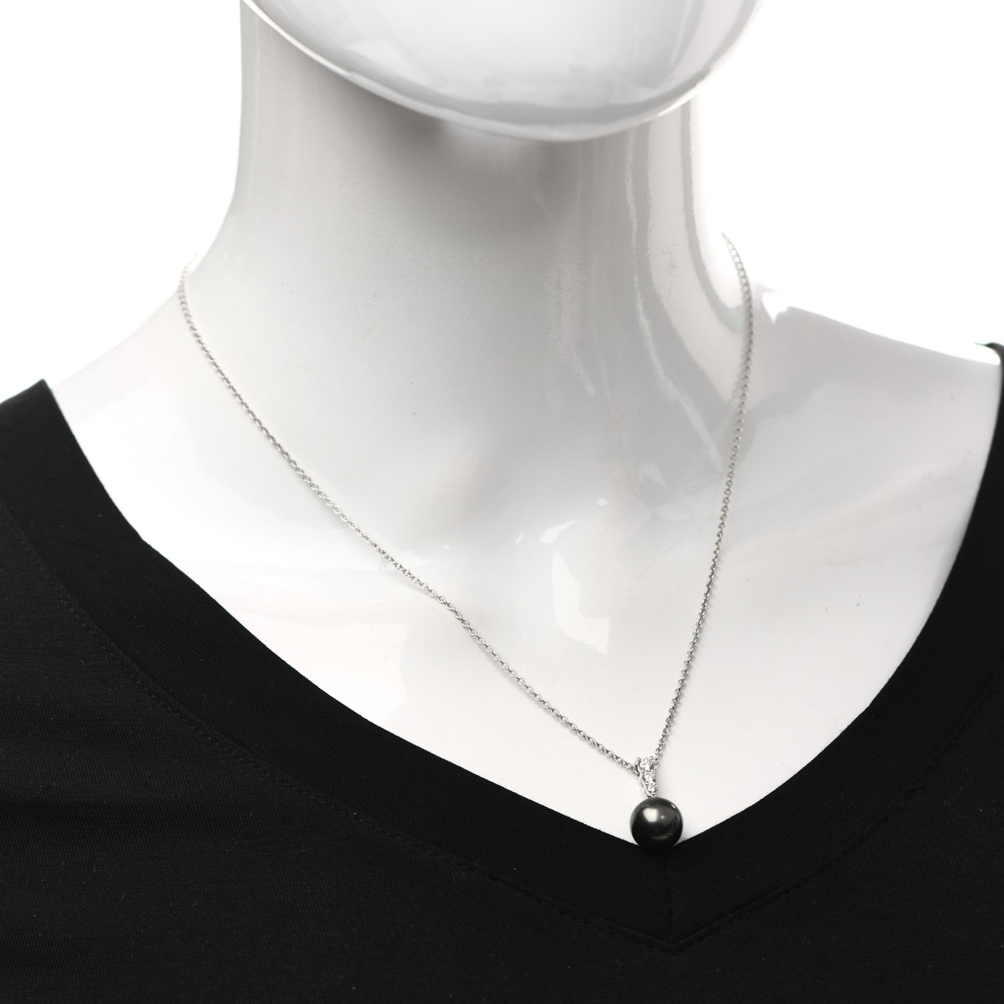 18K White Gold Diamond Black South Sea Pearl 10mm Morning Dew Pendant Necklace
