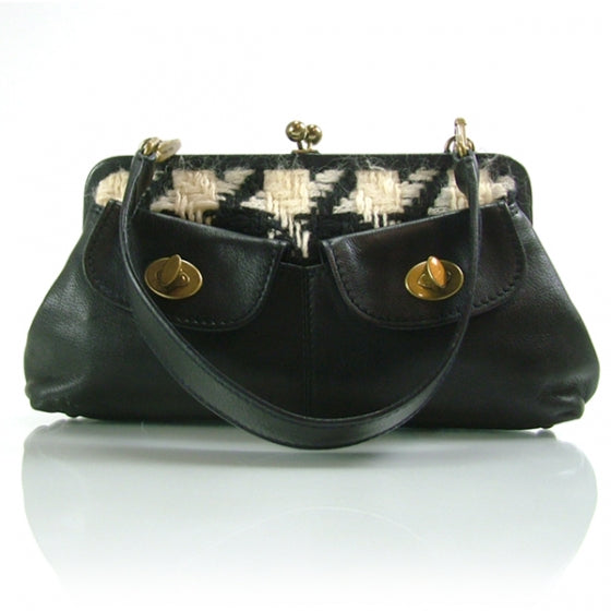 Miu Miu Leather Tweed Clasp Tote Black 1 of 11