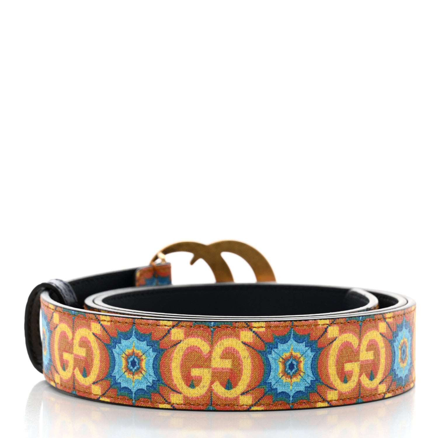 Gucci GG Supreme Monogram Kaleidoscope Double G 30mm Belt 95 38 Blue Orange Multicolor Blue Agata 2 of 6