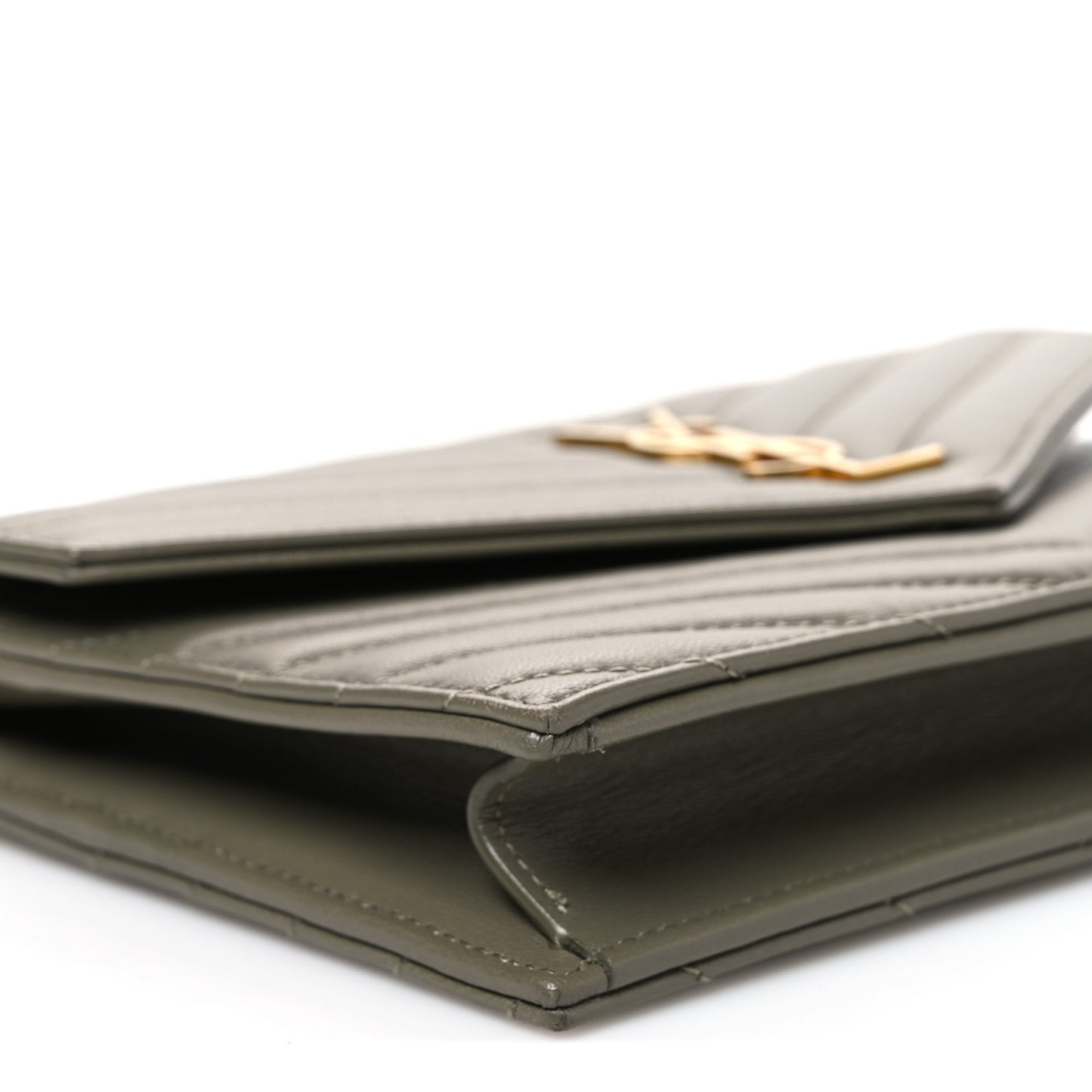 Lambskin Matelasse Chevron Monogram Envelope Chain Wallet  Green