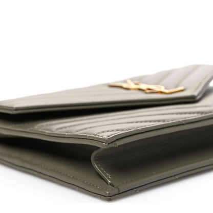 Saint Laurent Lambskin Matelasse Chevron Monogram Envelope Chain Wallet  Green 9 of 10