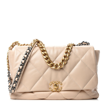 Chanel Lambskin Quilted Maxi Chanel 19 Flap Light Beige 1 of 13