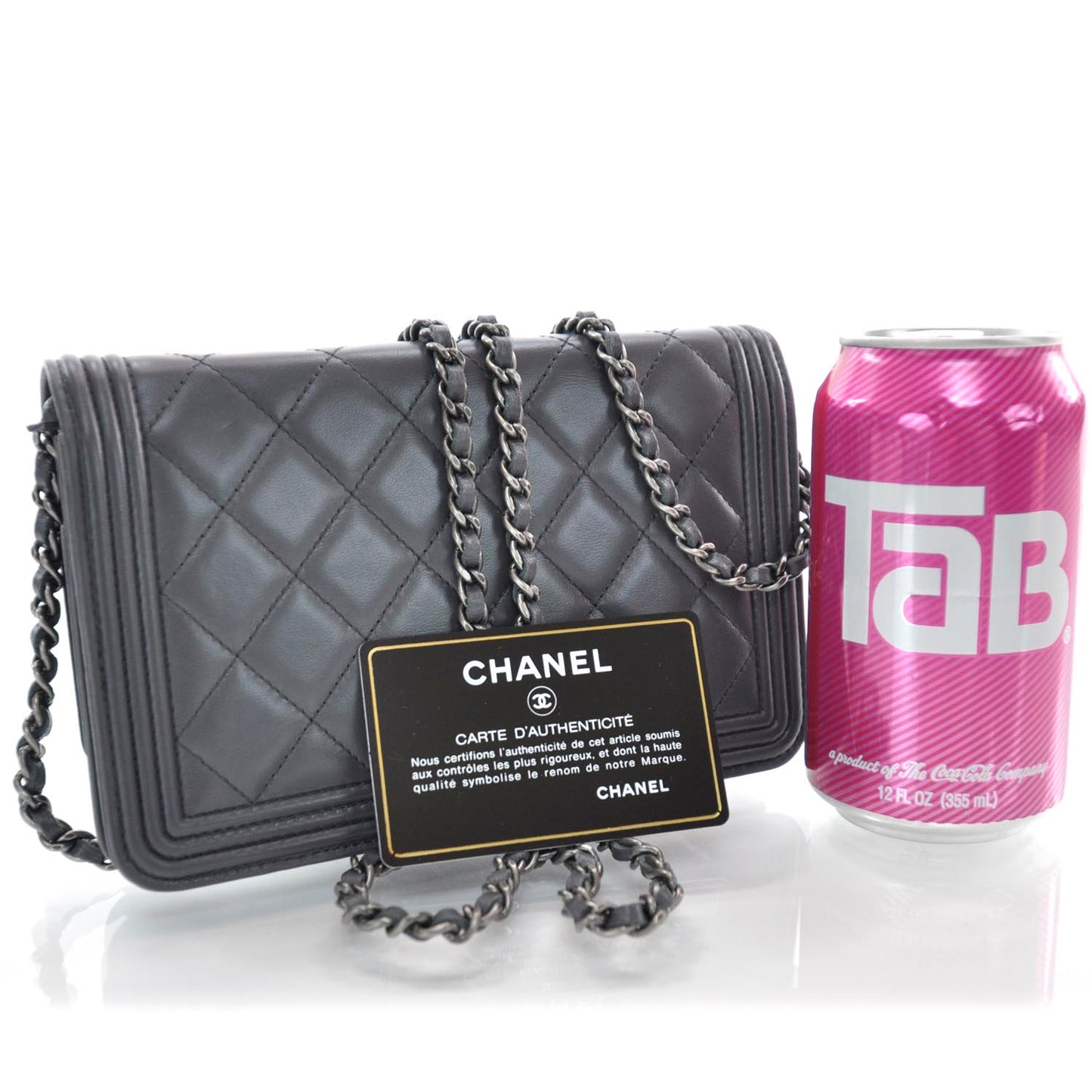 Lambskin Quilted Boy Wallet On Chain Grey