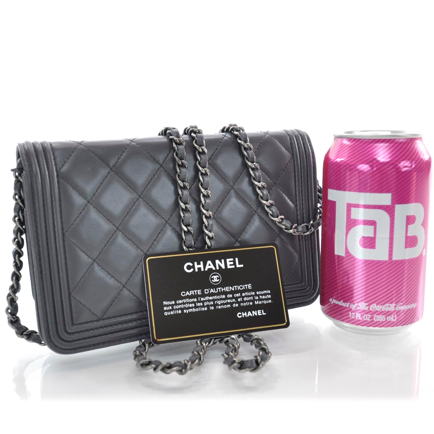 Chanel Lambskin Quilted Boy Wallet On Chain Grey 3 of 10