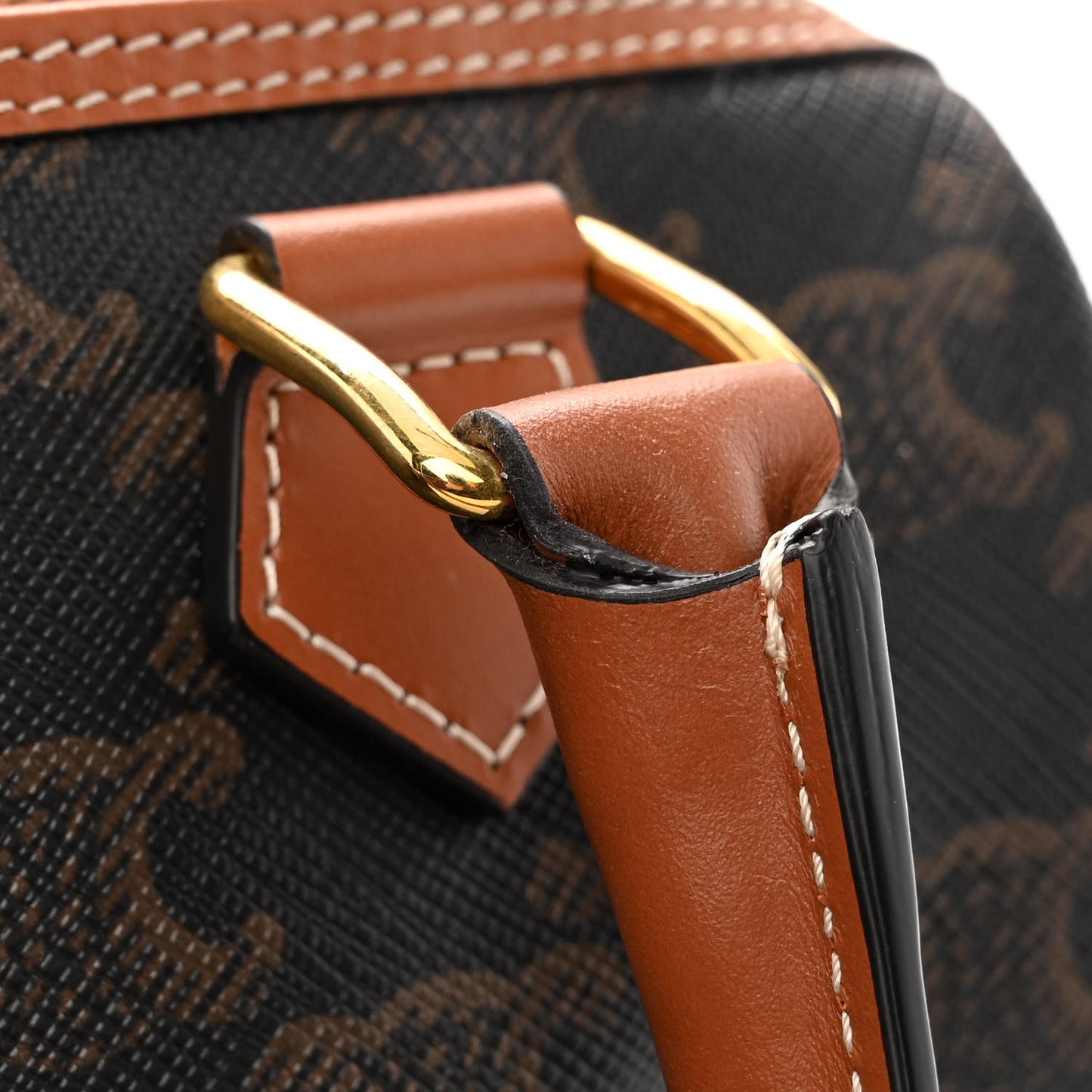 Triomphe Canvas Calfskin Small Boston Bag Tan