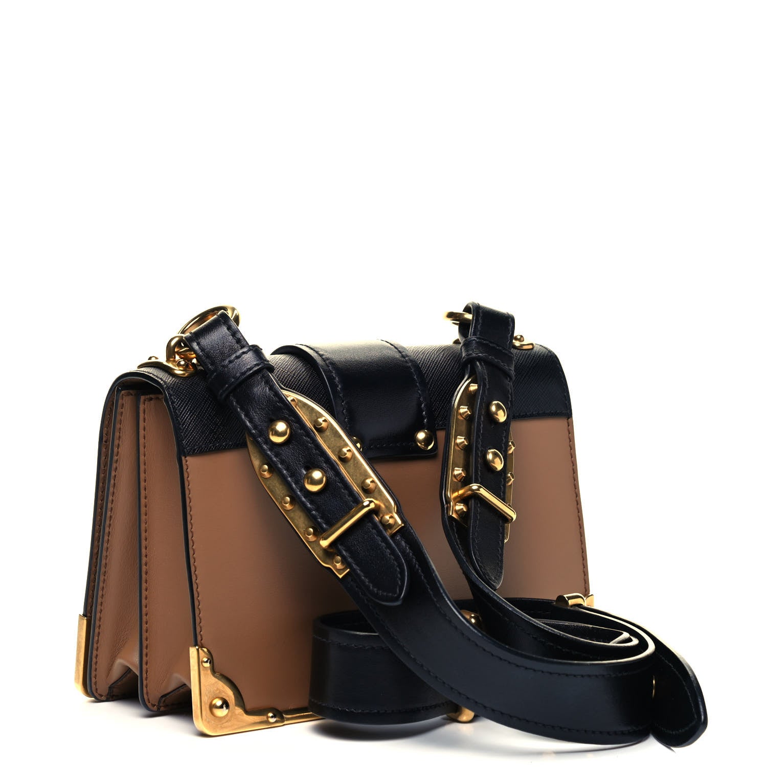 Prada City Calfskin Saffiano Cahier Bag Caramel Black 3 of 9