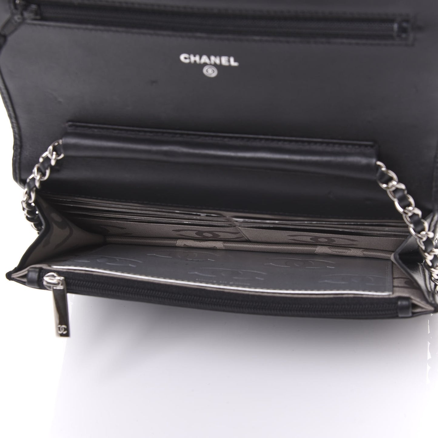 Calfskin Quilted Cambon Wallet On Chain WOC Black