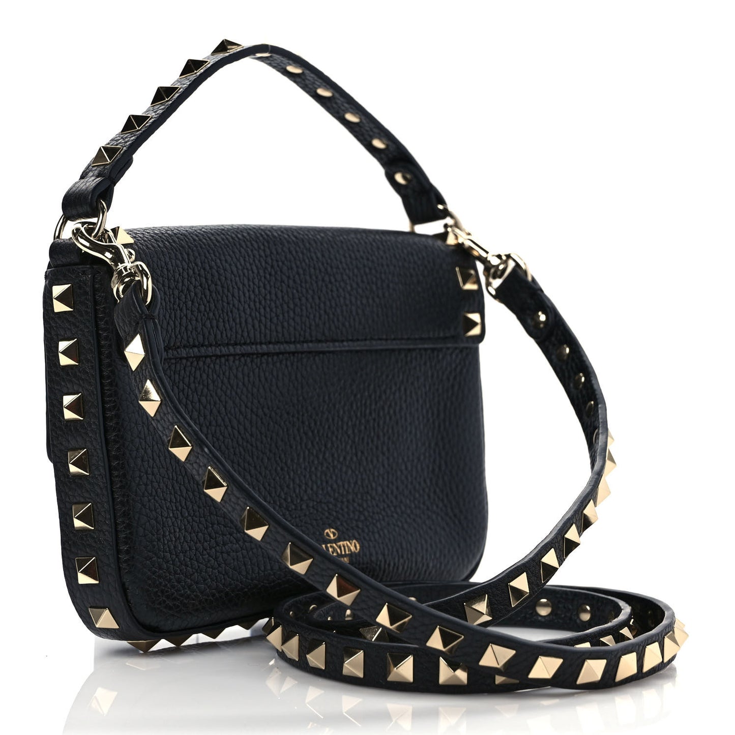 Grainy Calfskin Rockstud Crossbody Pouch Black