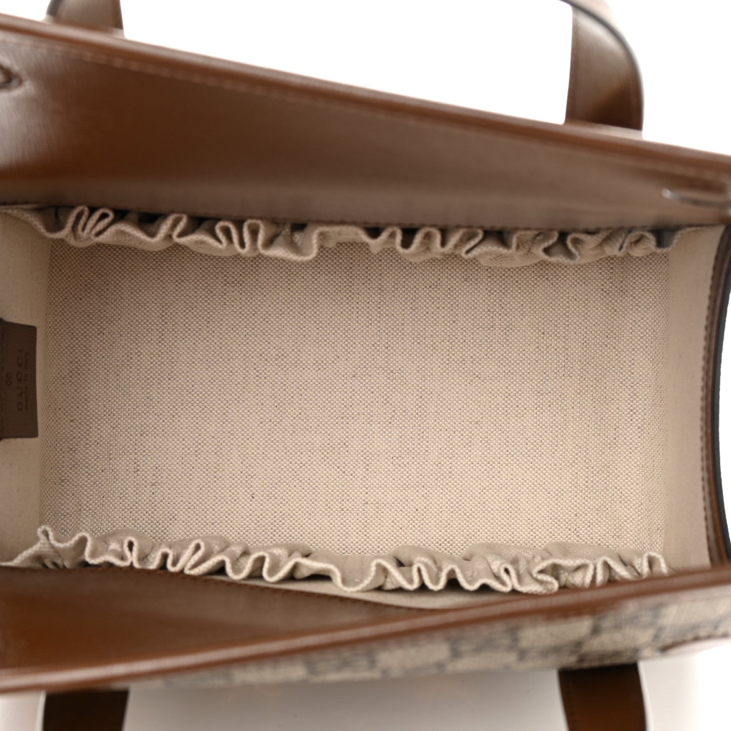 GG Supreme Monogram Azalea Calfskin Mini Horsebit 1955 Foldover Top Handle Bag Beige Ebony Brown Sugar