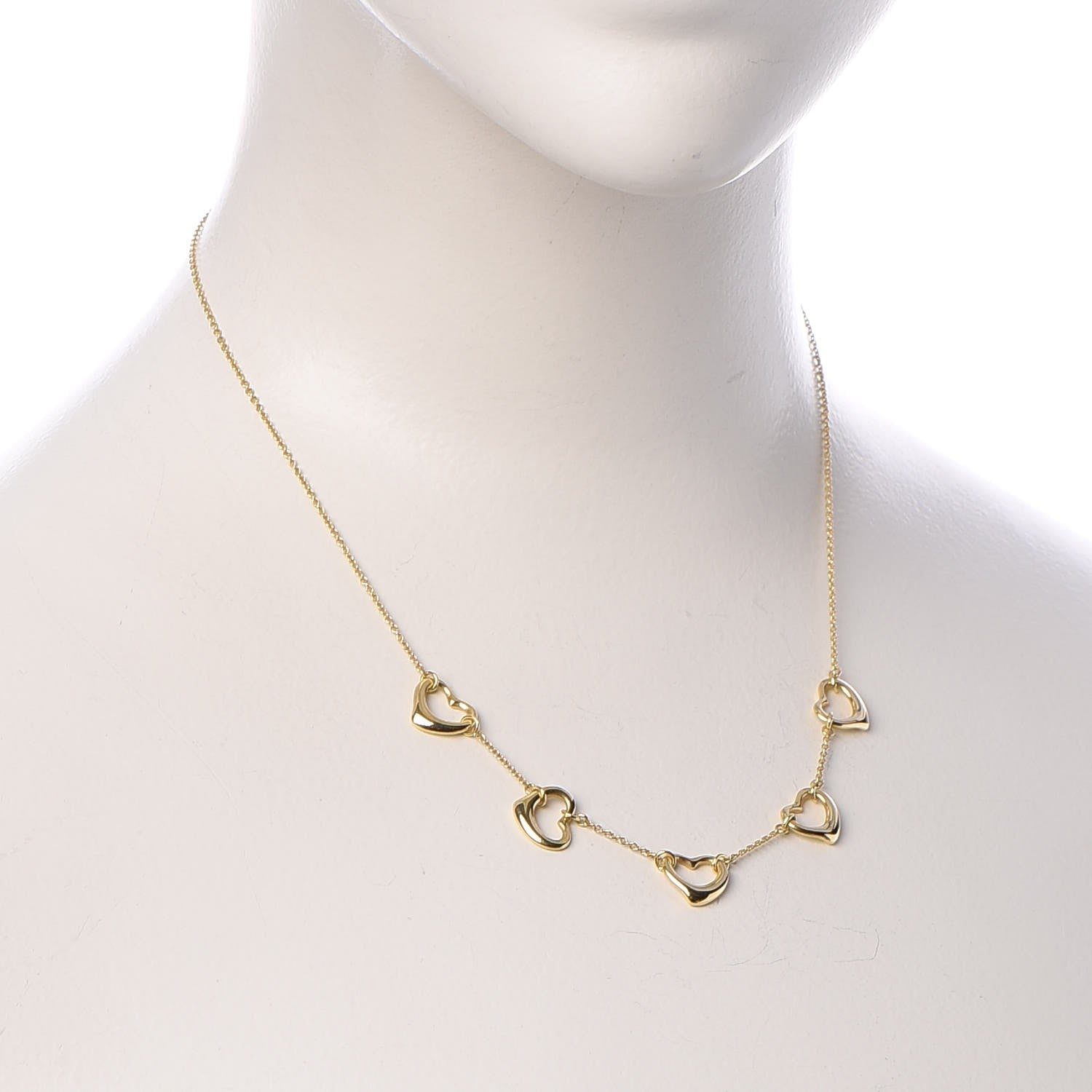 Tiffany 18K Yellow Gold Elsa Peretti 5 Open Heart Station Necklace 2 of 7