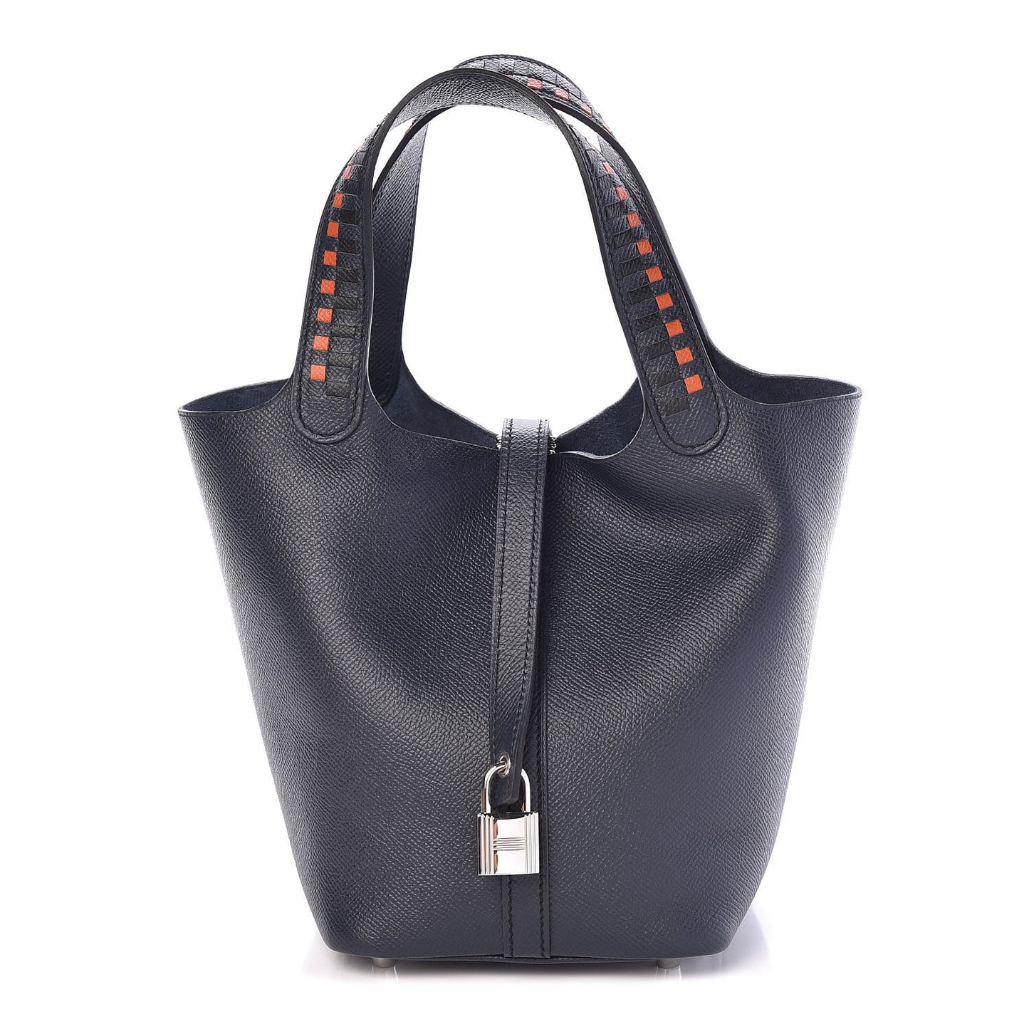 Epsom Tressage De Cuir Picotin Lock 18 PM Bleu Indigo Black Terre Battue