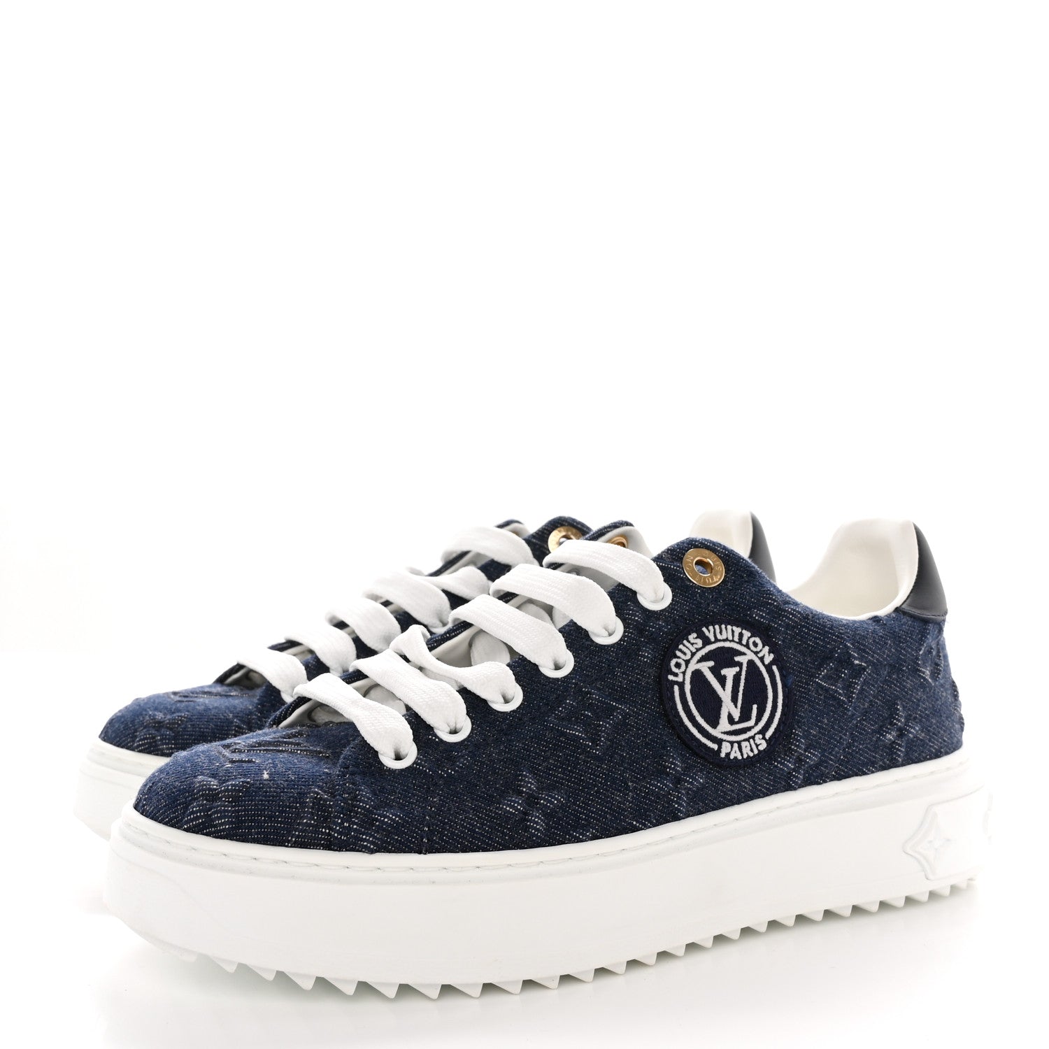Louis Vuitton Denim Monogram Debossed Time Out Sneakers 36.5 Blue 3 of 10