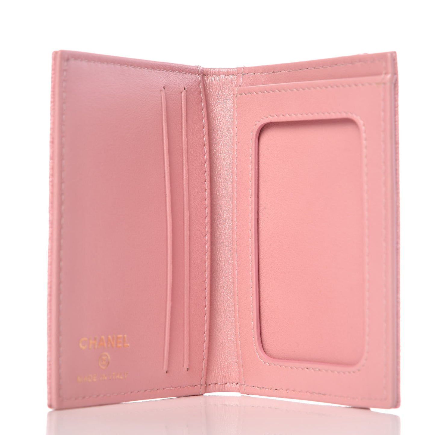 Iridescent Caviar Quilted Card Holder Wallet Rose Pink