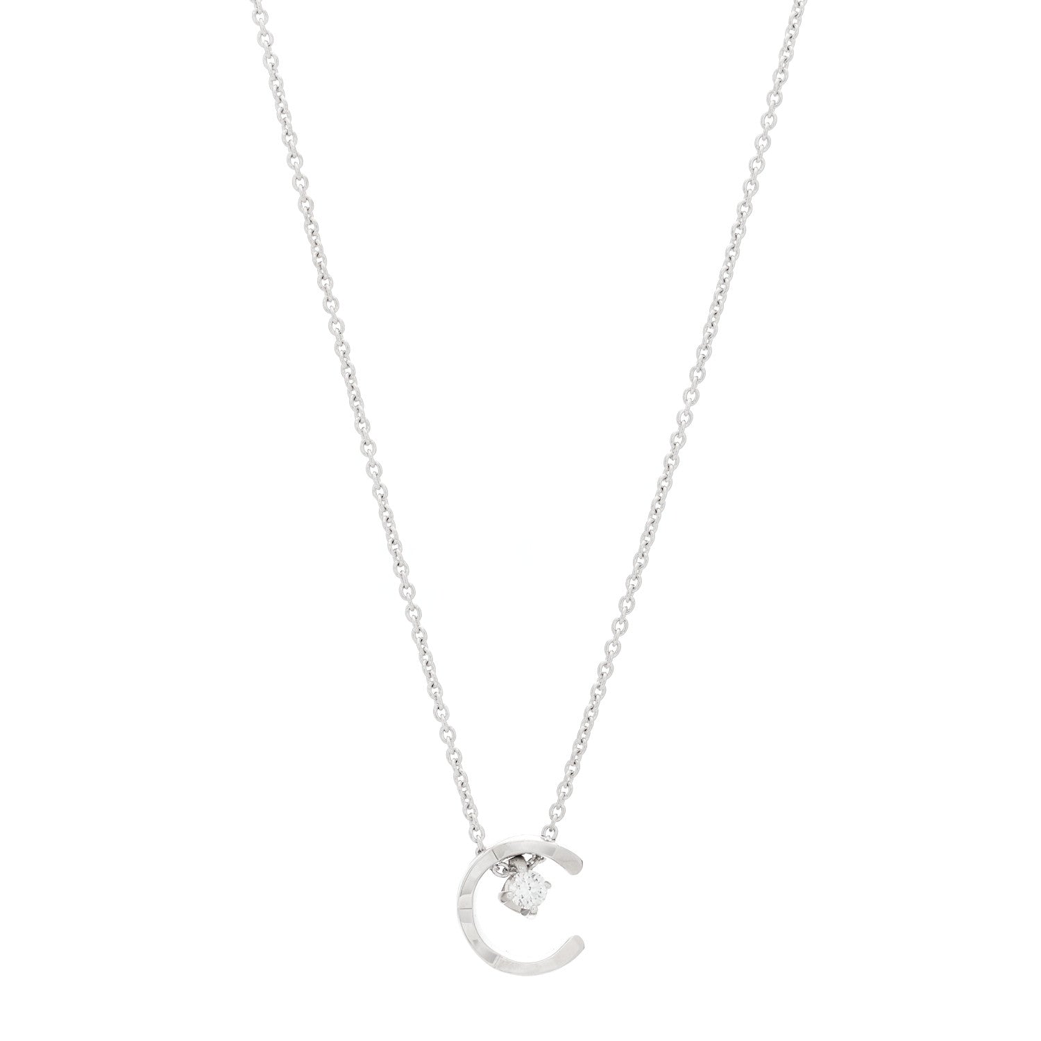 Chanel 18K White Gold Diamond Coco Crush C Necklace 1 of 6