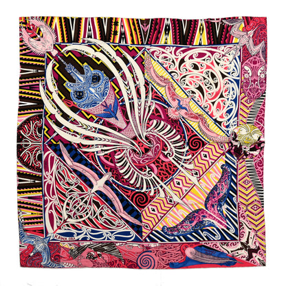 Hermes Cashmere Silk Kawa Ora Shawl 140 Fuchsia Marron Jaune 1 of 6