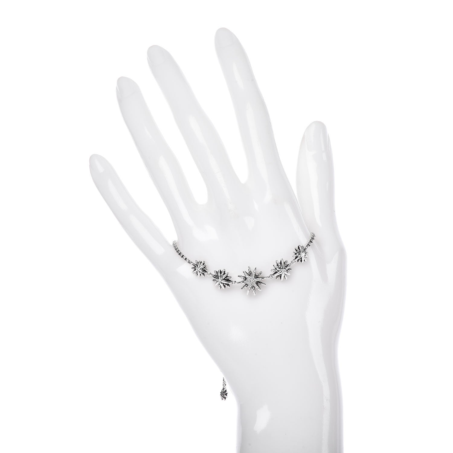 David Yurman Sterling Silver Diamond Five Station Petite Starburst Chain Bracelet 2 of 4