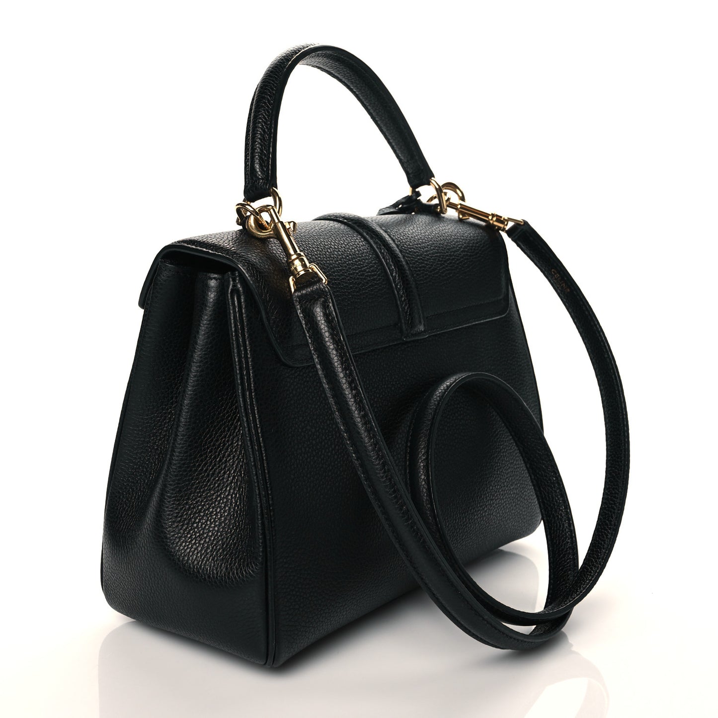 Grained Calfskin Small 16 Top Handle Bag Black
