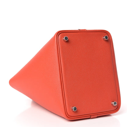 Hermes Epsom Tressage De Cuir Picotin Lock 18 PM Capucine Celeste Rouge H 4 of 10