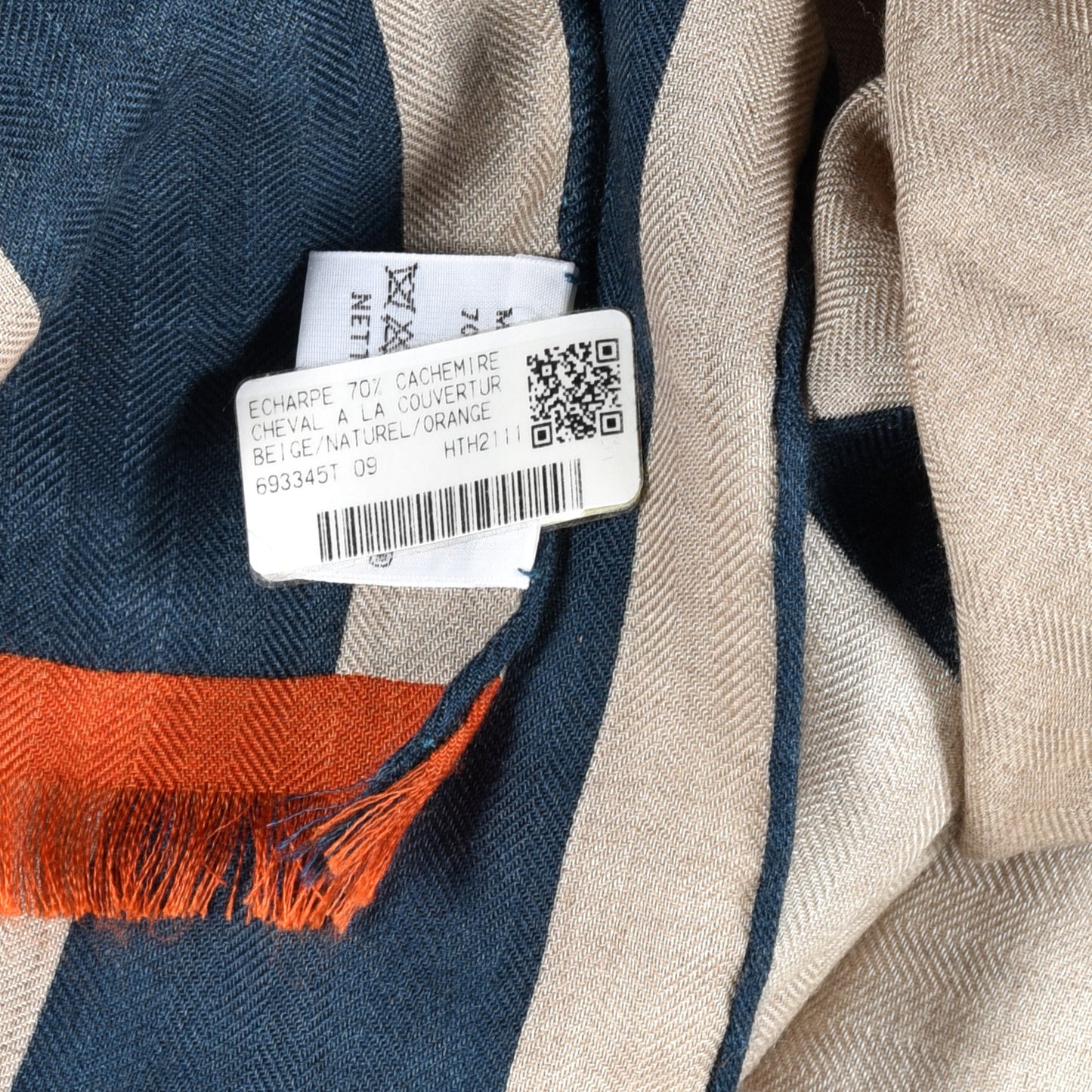Cashmere Silk Cheval A La Couverture Rectangle Beige Naturel Orange