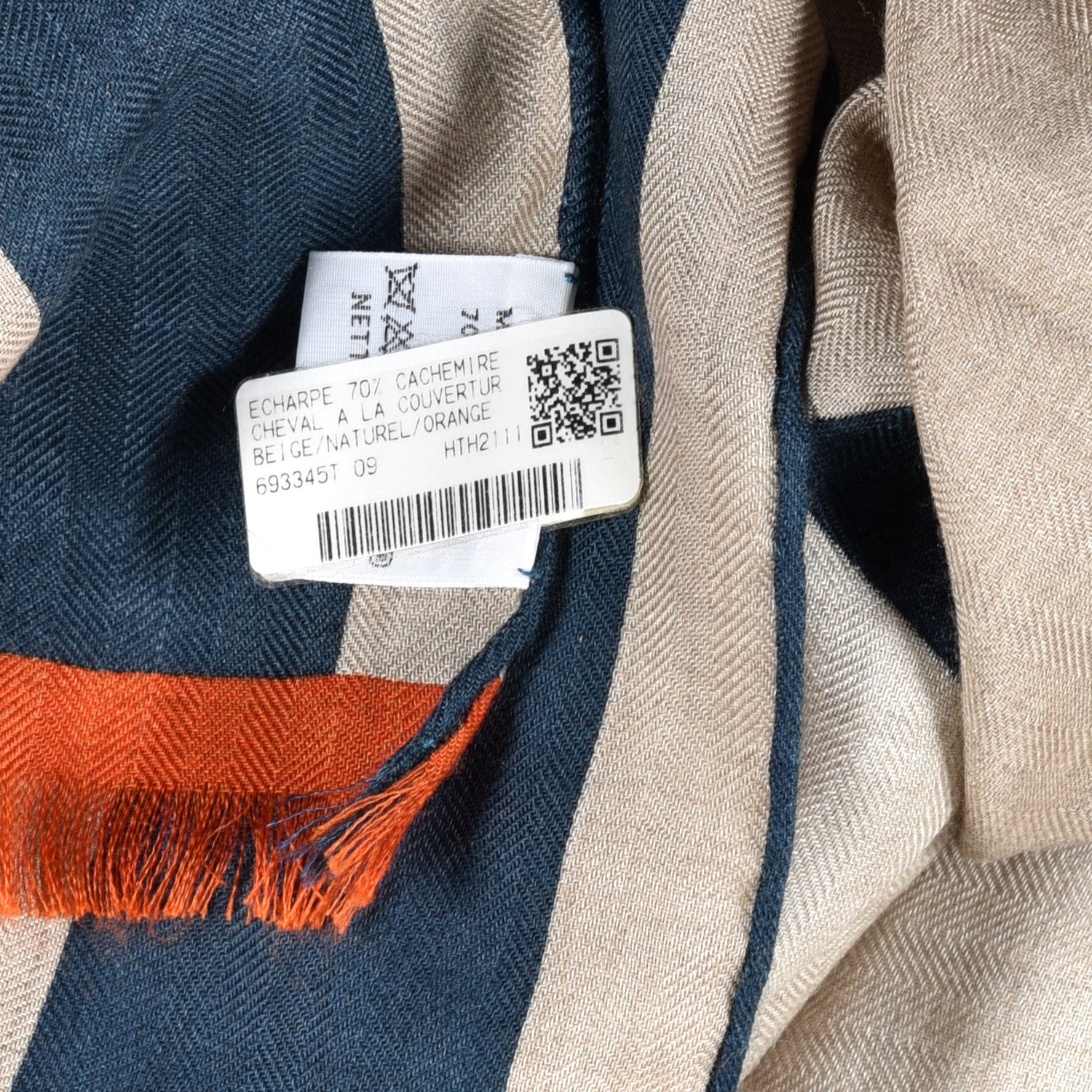 Hermes Cashmere Silk Cheval A La Couverture Rectangle Beige Naturel Orange 4 of 4
