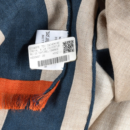Hermes Cashmere Silk Cheval A La Couverture Rectangle Beige Naturel Orange 4 of 4